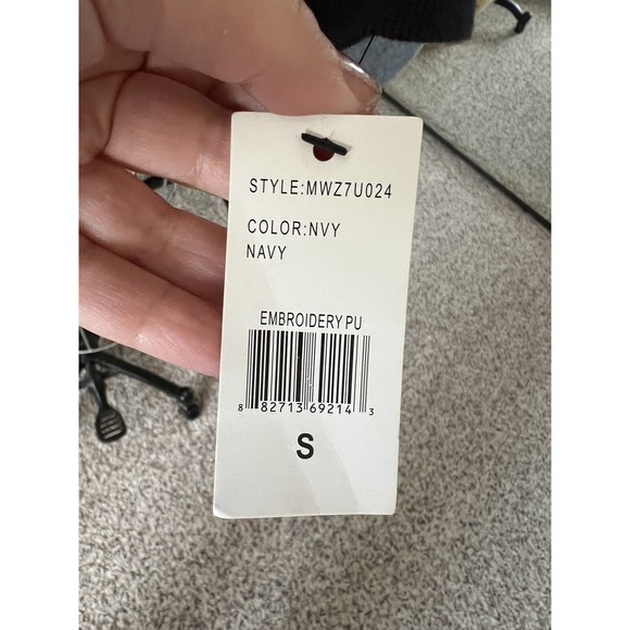 Mark New York Andrew Mark Women's Faux Leather Short Jacket Sz S Navy Embroidery - Picture 9 of 9